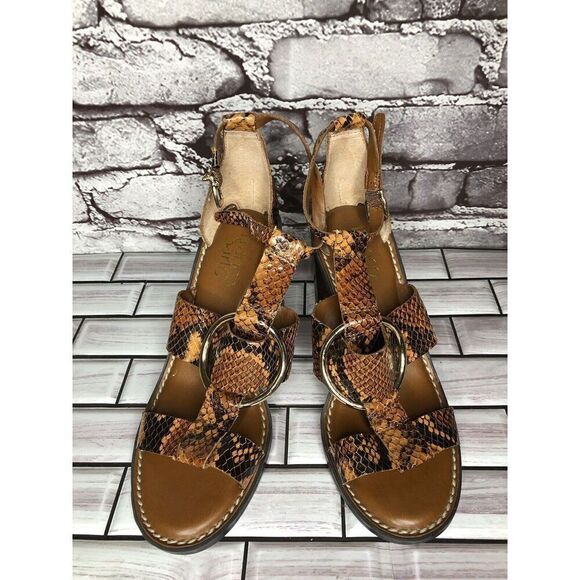 Franco Sarto Dandelion Snake Print Ankle Strappy Brown Leather Heels Women Sz 6M - Picture 2 of 16
